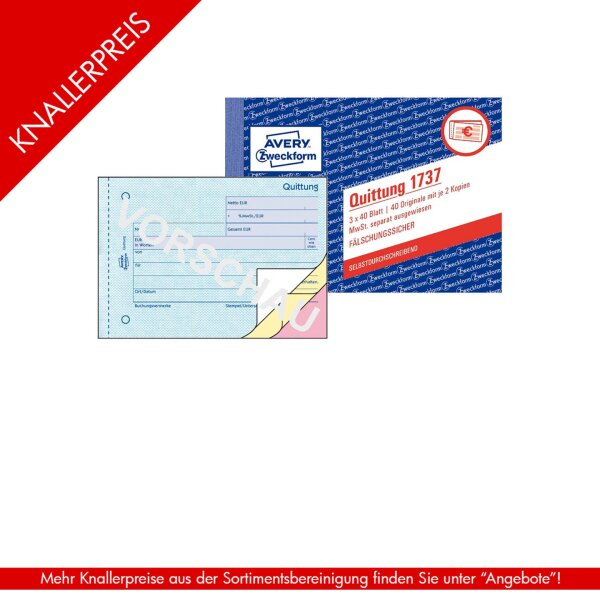 Formularbuch 1737 Quittung mit MwSt. A6 - SD, 3 x 40 Blatt