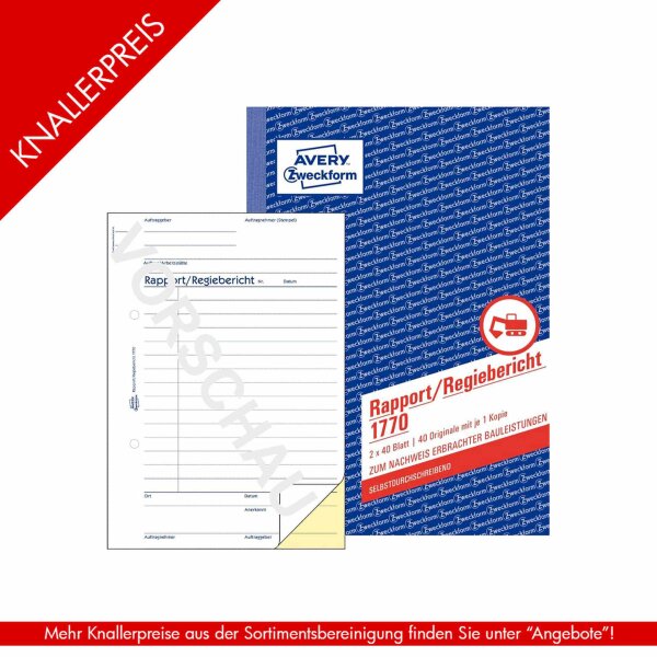 Zweckform Formularbuch Rapport/Regiebericht A5 SD 2x40...