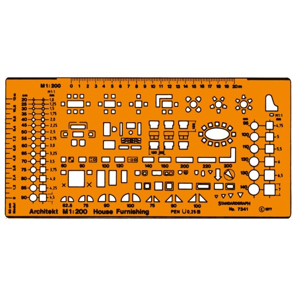 Möblierungs-Schablone Architekt Maßstab 1:200