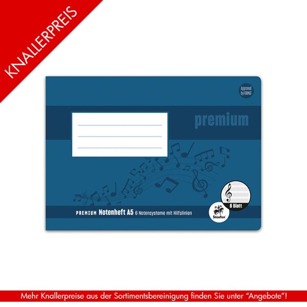 Premium Notenheft A5-8Bl 90g/qm - quer Notensysteme m...