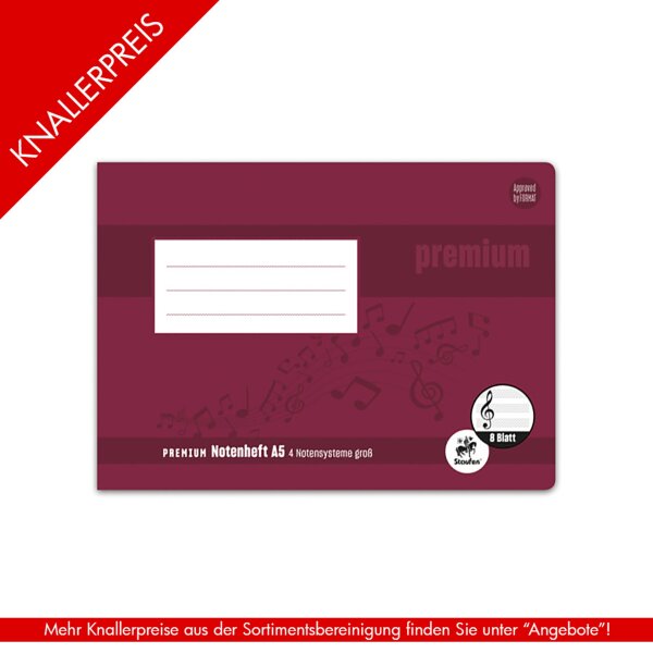 Premium Notenheft A5-8Bl 90g/qm - quer Notensysteme Anfänger