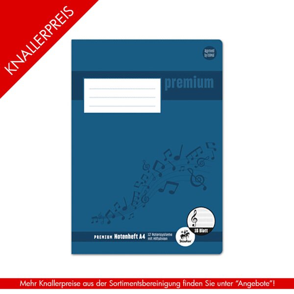 Premium Notenheft A4-8Bl 90g/qm - Notensysteme m Hilfslinie