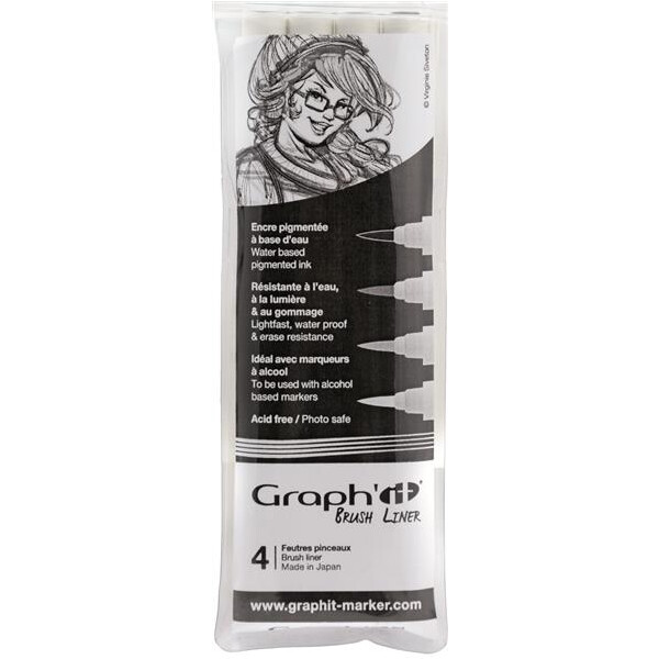 GRAPHIT 4er Set Pigmentliner Brush - Grautöne