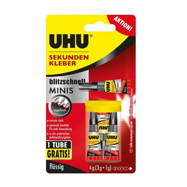 UHU Sekundenkleber blitzschnell MINIS, flüssig - Tuben 3...
