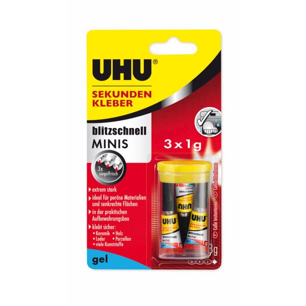 UHU Sekundenkleber blitzschnell MINIS, GEL - Tuben 3 x 1g