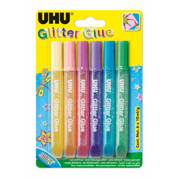 Glitzerkleber Glitter Glue Shiny Pastellfarben, Inhalt: 6 x 10 ml