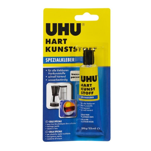 UHU Hart Kunststoff, Tube mit 30 g, Infokarte