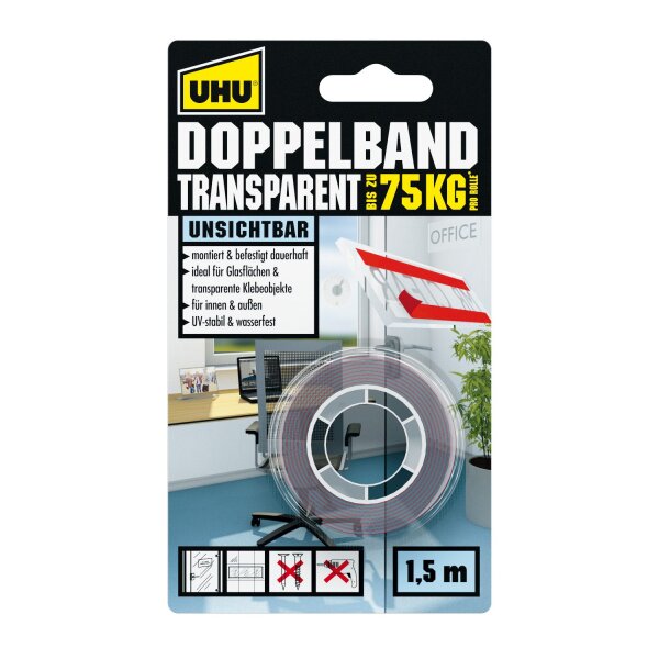 UHU Montage-Klebeband TRANSPARENT, doppelseitig, bis 75 kg