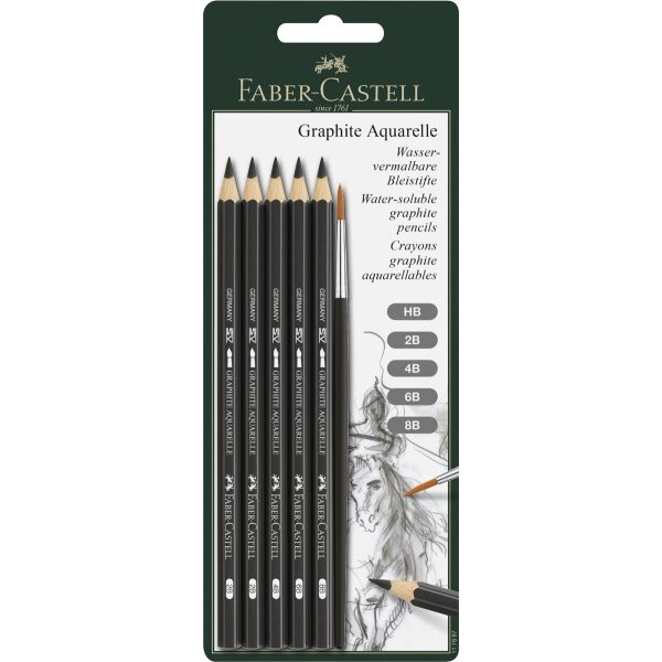 Bleistift Graphit Aquarelle + Pinsel - Blisterkarte