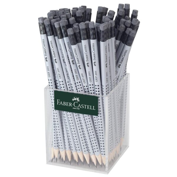 Bleistift GRIP 2001 silber - HB, 1x72 Köcher mit Radierer