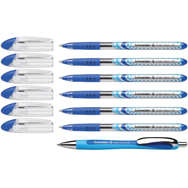 Kugelschreiber Slider Basic XB - Rave 6er Etui + Slider Rave XB - blau
