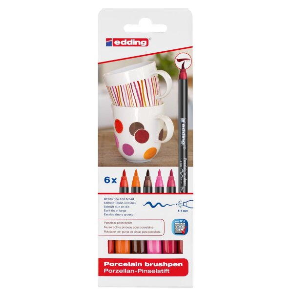 Porzellan-Pinselstift 4200 1 - 4 mm, sortiert - 6er Set warme Farben