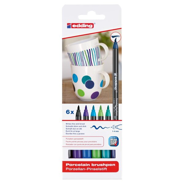 Porzellan-Pinselstift 4200 1 - 4 mm, sortiert - 6er Set Kalte Farben