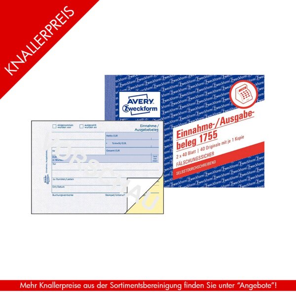 Zweckform Formularbuch Einnahme-/Ausgabebeleg A6 SD 2x40...