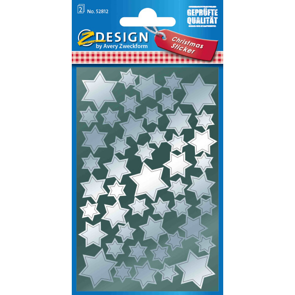 Sticker Weihnacht Glanzfolie, Inhalt: 2 Bogen Motiv Sterne silber