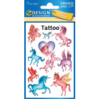 Tattoos 76x120mm beglimmert, Inhalt: 1 Bogen Motiv Einhörner Pegasus