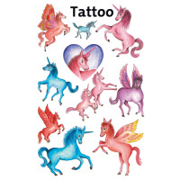 Tattoos 76x120mm beglimmert, Inhalt: 1 Bogen Motiv Einhörner Pegasus