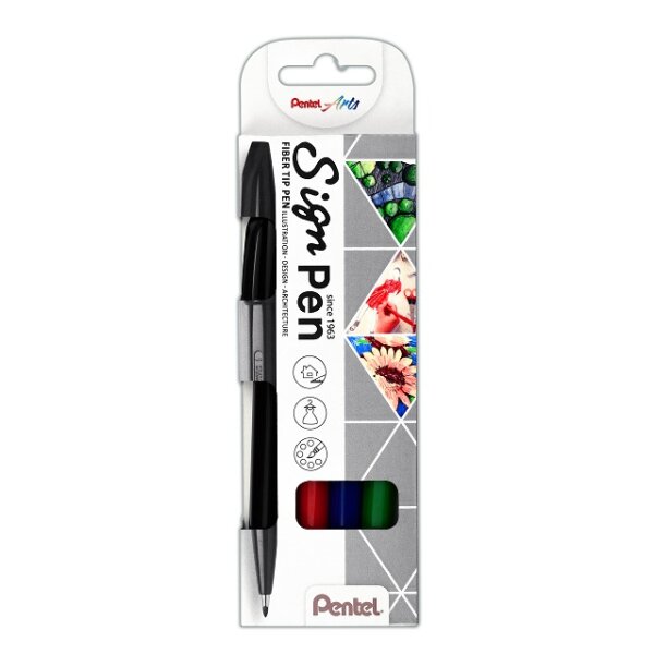 Faserschreiber Sign Pen 0,8mm - 4er Set je 1x sw, rt, bl, gn