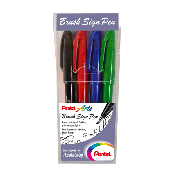 Kalligrafiestift Sign Pen Brush 4er Set je 1x schwarz, rot, blau, grün