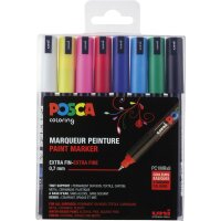 Marqueur acrylique POSCA PC-1MR pointe extra fine 0,7 mm - jeu de 8 couleurs de base
