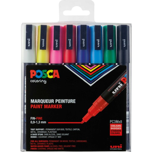 Marker POSCA PC-3M fein Rundspitze 0,9-1,3 mm - 8er Etui sortiert