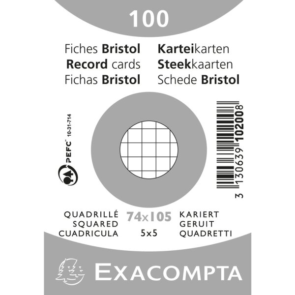 EXACOMPTA Karteikarten A7 kariert 100St/Pkg weiss