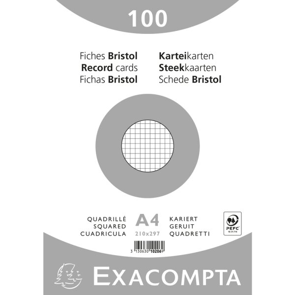 EXACOMPTA Karteikarten A4 kariert 100St/Pkg weiss