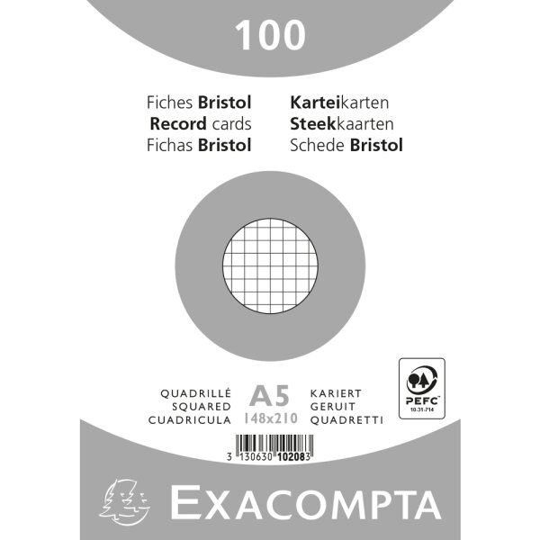 EXACOMPTA Karteikarten A5 kariert 100St/Pkg weiss