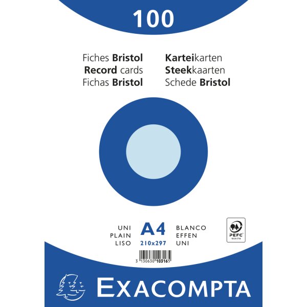 EXACOMPTA Karteikarten A4 blanko 100St/Pkg blau