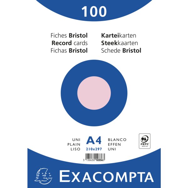EXACOMPTA Karteikarten A4 blanko 100St/Pkg rosa