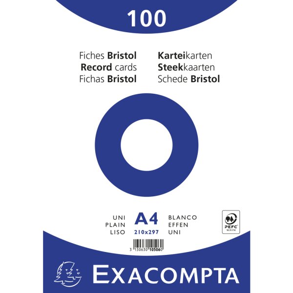 EXACOMPTA Karteikarten A4 blanko 100St/Pkg weiss