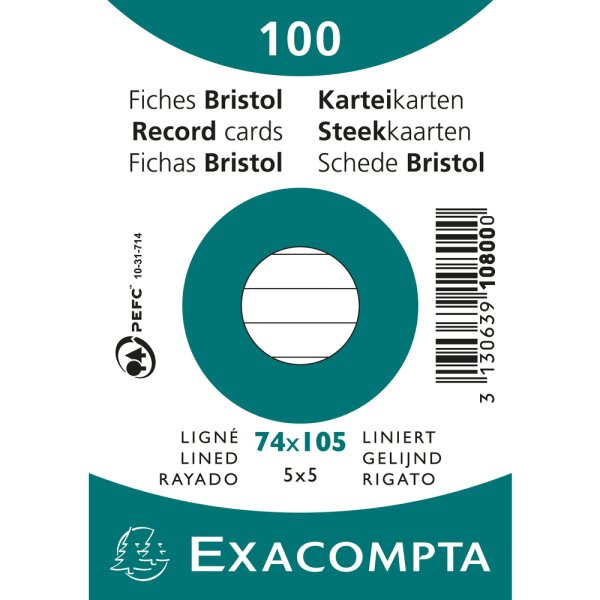 EXACOMPTA Karteikarten A7 liniert 100St/Pkg weiss