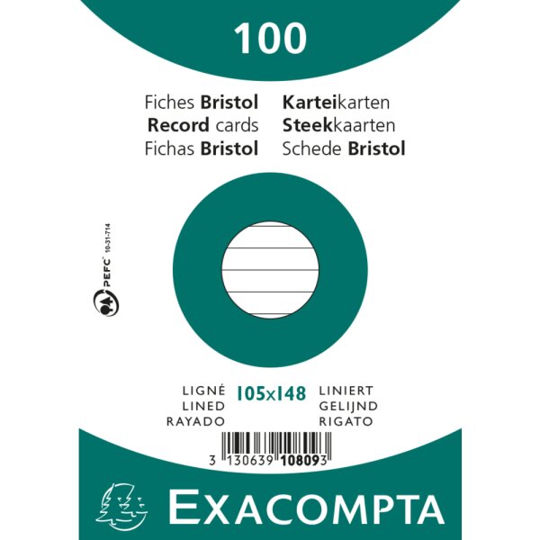 EXACOMPTA Karteikarten A6 liniert 100St/Pkg weiss