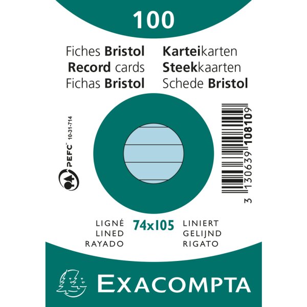 EXACOMPTA Karteikarten A7 liniert 100St/Pkg blau