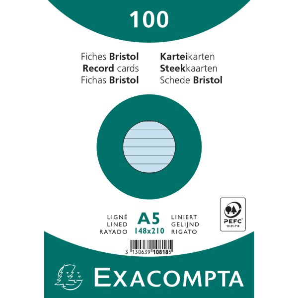 EXACOMPTA Karteikarten A5 liniert 100St/Pkg blau
