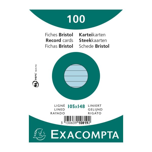 EXACOMPTA Karteikarten A6 liniert 100St/Pkg blau