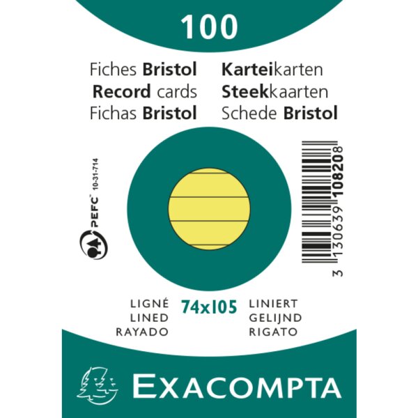 EXACOMPTA Karteikarten A7 liniert 100St/Pkg gelb