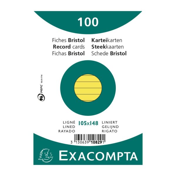 EXACOMPTA Karteikarten A6 liniert 100St/Pkg gelb