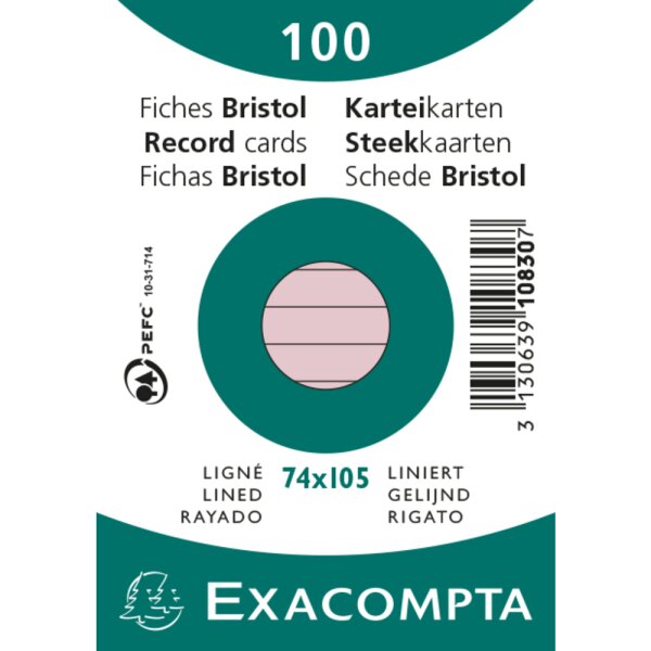 EXACOMPTA Karteikarten A7 liniert 100St/Pkg rosa