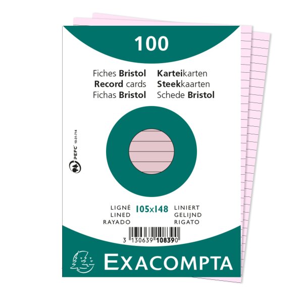 EXACOMPTA Karteikarten A6 liniert 100St/Pkg rosa
