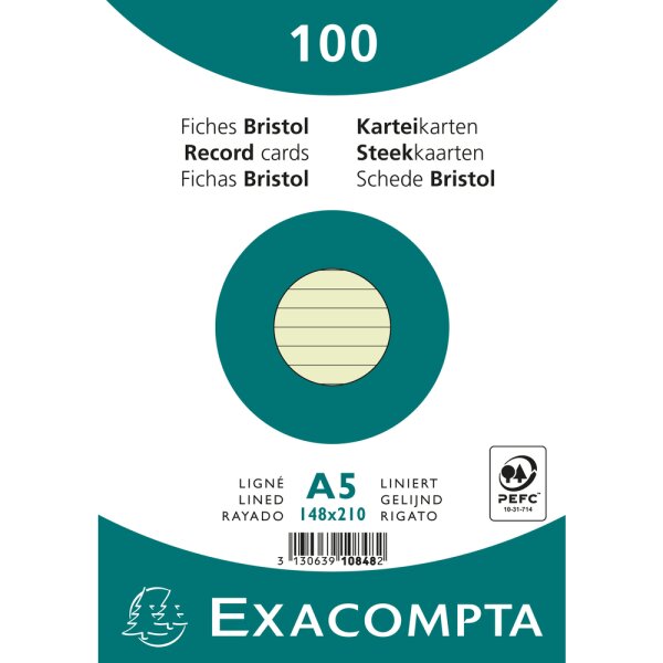 EXACOMPTA Karteikarten A5 liniert 100St/Pkg grün