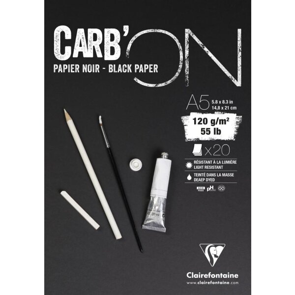 Clairfontaine "CARB´ON" Block A5 20 Blatt schwarz 120g/qm kopfgeleimt