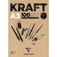 Clairefontaine "KRAFT" Zeichenpapierblock A3 100 Blatt, braun 90 g/qm kopfgeleimt