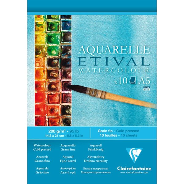 Clairefontaine ETIVAL Aquarellblock 200 g/qm A5 - 10 Blatt