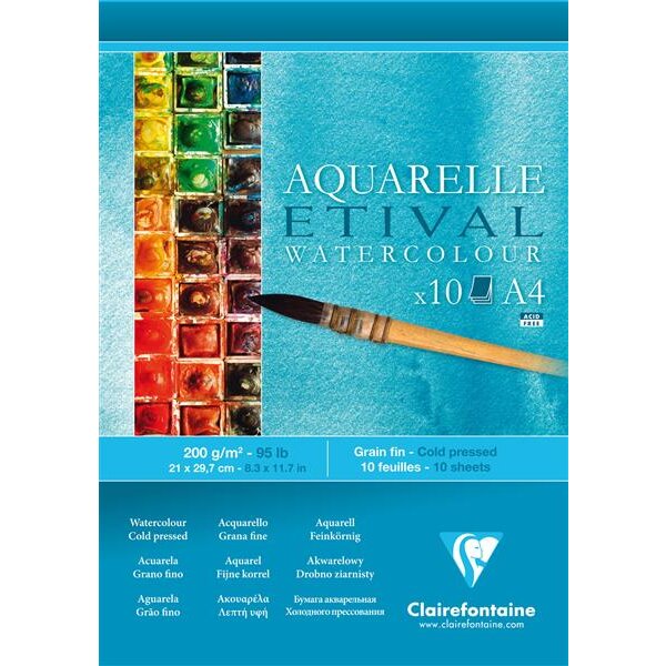 Clairefontaine ETIVAL Aquarellblock 200 g/qm A4 - 10 Blatt