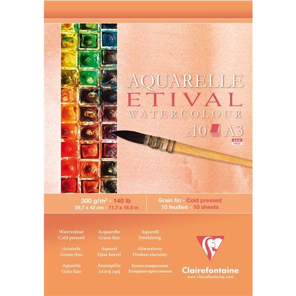 Clairefontaine ETIVAL Aquarellblock 300 g/qm A3 - 10 Blatt