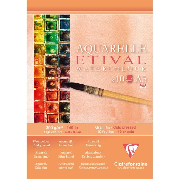 Clairefontaine ETIVAL Aquarellblock 300g/qm A5 - 10 Blatt
