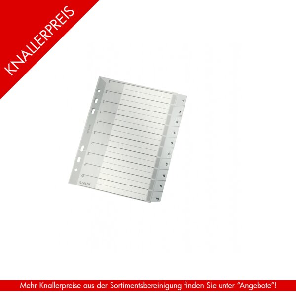 LEITZ Kunststoff-Register Zahlen,, A5, 1-10, PP, grau