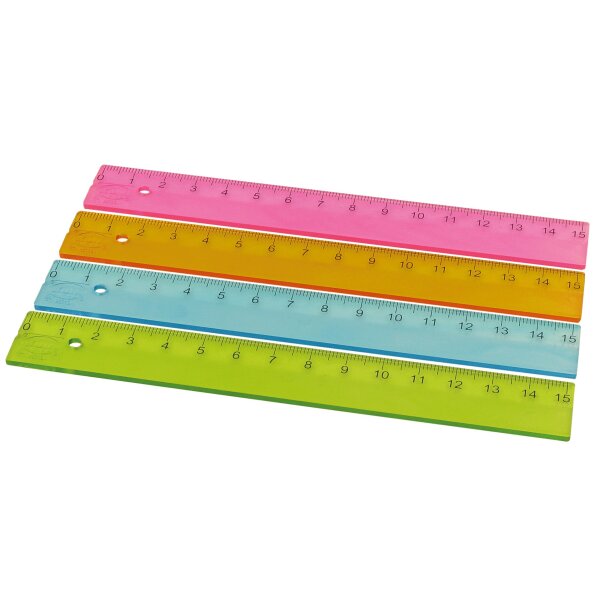 Flachlineal ?Pop, 15 cm, Tuschkante, farbig sortiert