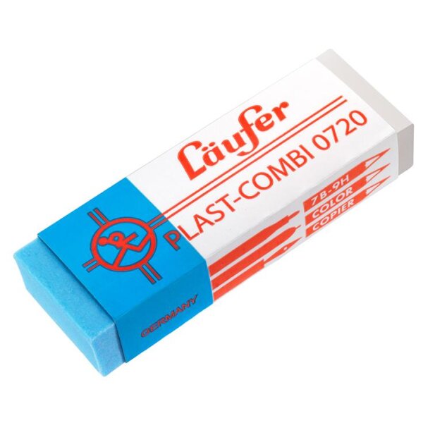Radierer Plast-Combi 0720 für Blei- und Farbstifte, Tinte, Tusche - 65x21x12 mm mit Manschette